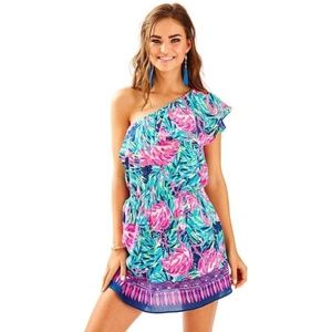 Lilly Pulitzer Pink and Blue One-Shoulder Romper